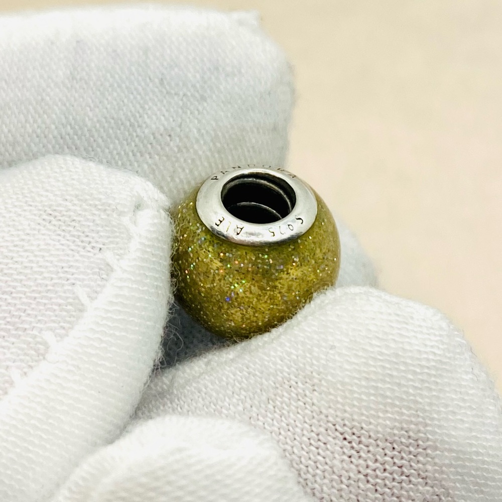 EUC Pandora 796327EN146 Sterling Silver Golden Enamel Glitter Ball Charm - Picture 6 of 8